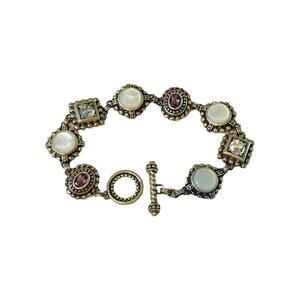 Ross Simons Bali Artisan Sterling 925 MOP Blue Topaz Amethyst Toggle bracelet 8”